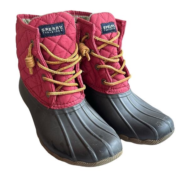 Sperry Saltwater Ankle Duck Boots Quilted Waterproof Rubber Red Women's size 6 - Picture 1 of 10